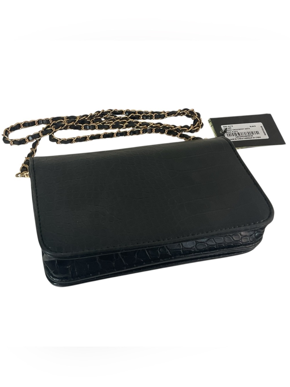 Badgley Mischka BM-4173 Black Croco Crossbody With Logo Plate Vegan Leather Bag - Picture 8 of 16